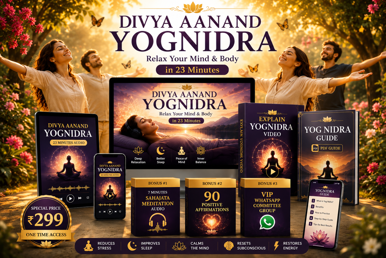 दिव्य आनंद योगनिद्रा पूरा Bundle — Audio, Video, PDF Guide और 3 Bonuses